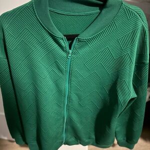 Green Textured Zip-Up Jacket